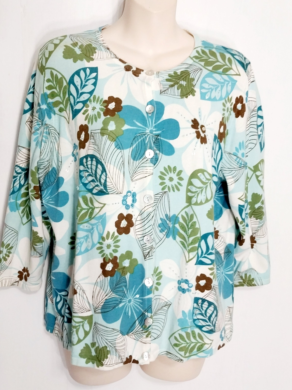 🔵BOGO FREE🔵Alfred Dunner Cardigan Sweater Beaded 3/4 Sleeves Sz XL